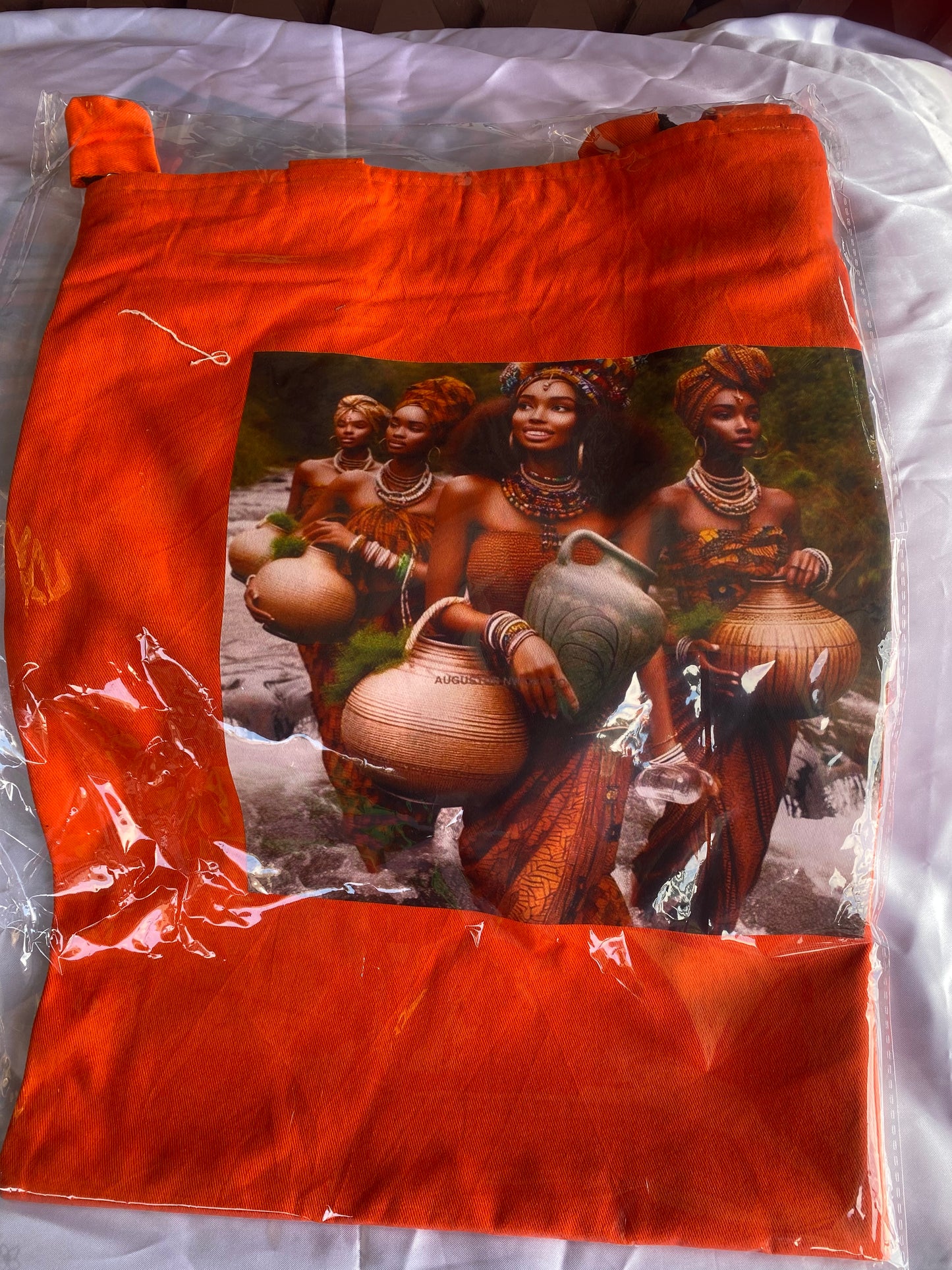 Women Getting Water Orange African Tote Bag