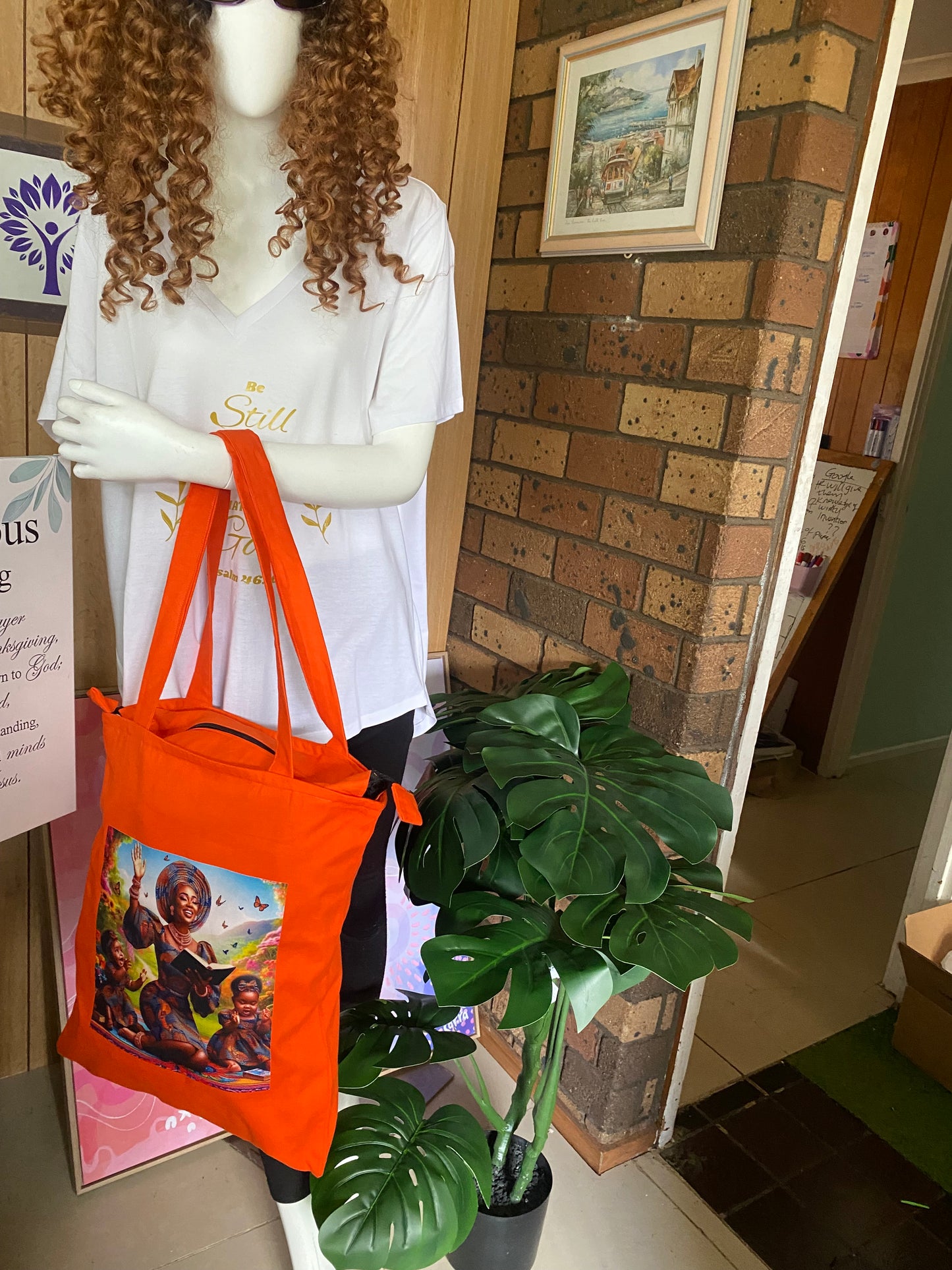 Woman Praising God Orange African Tote Bag