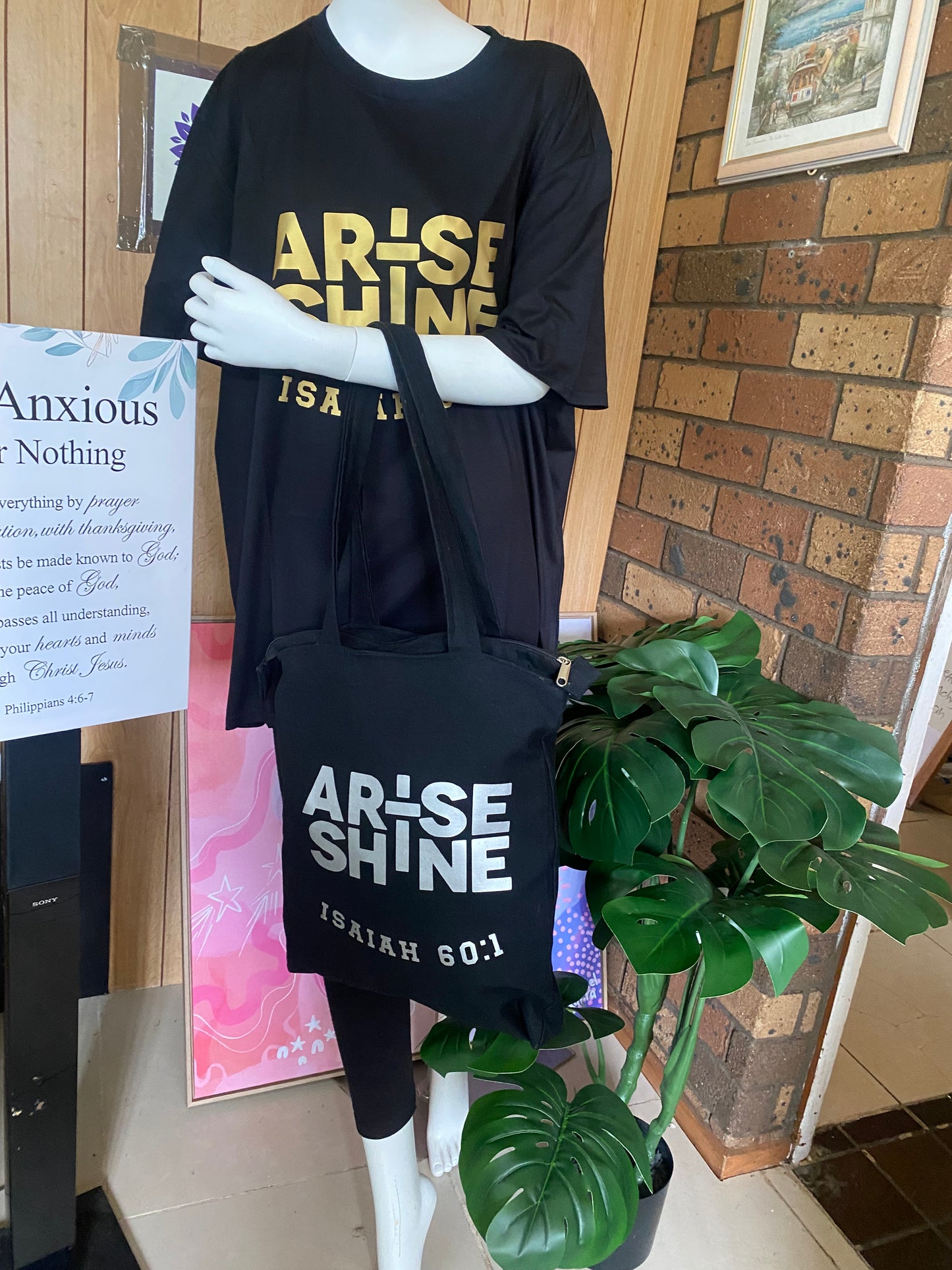 Arise and Shine T Shirt and Tote Bag Bundle in Gold and Silver