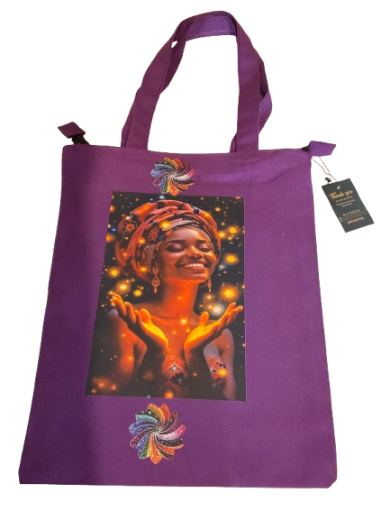 Woman with  glowing lights Purple African Tote Bag