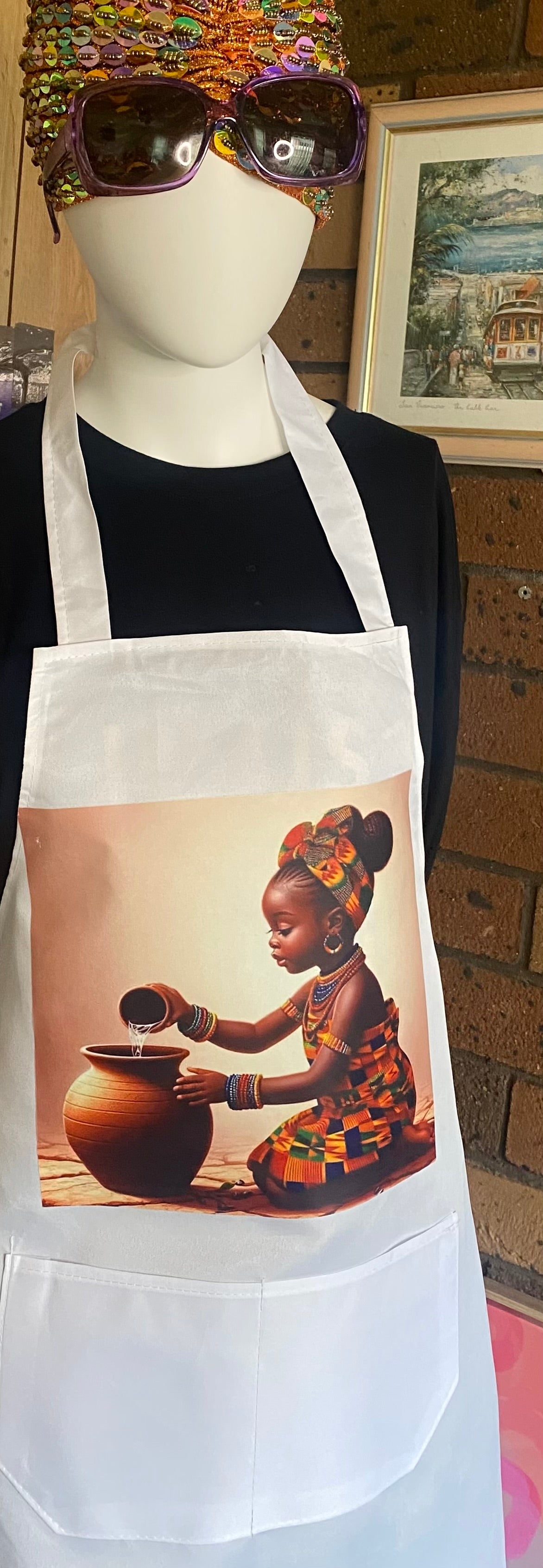African Child Apron in White