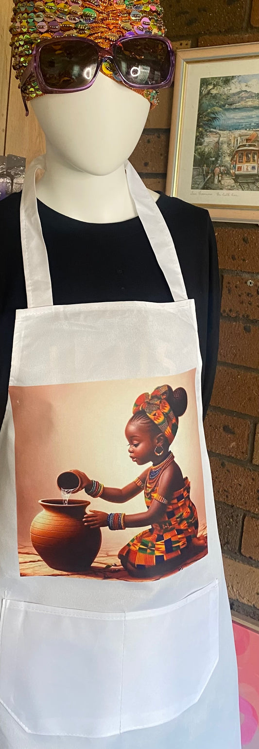 African Child Apron in White