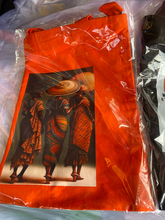 3 Women Orange African Tote Bag