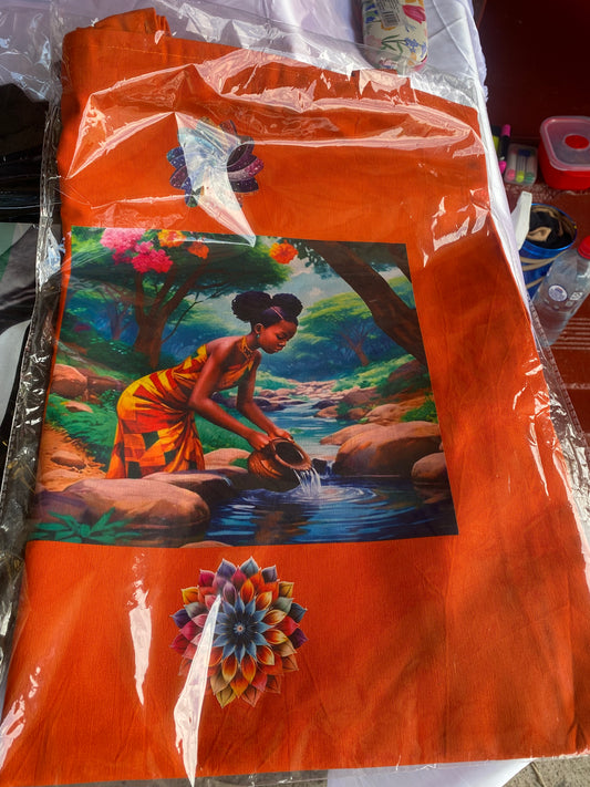 Girl getting  Water from the River Orange African Tote Bag